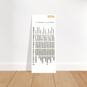 Yearly Wall Calendar – Minimal Black & White with Gold Highlights - 10x24"