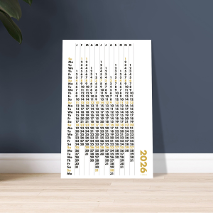 Yearly Wall Calendar – Minimal Black & White with Gold Highlights - 16x24"